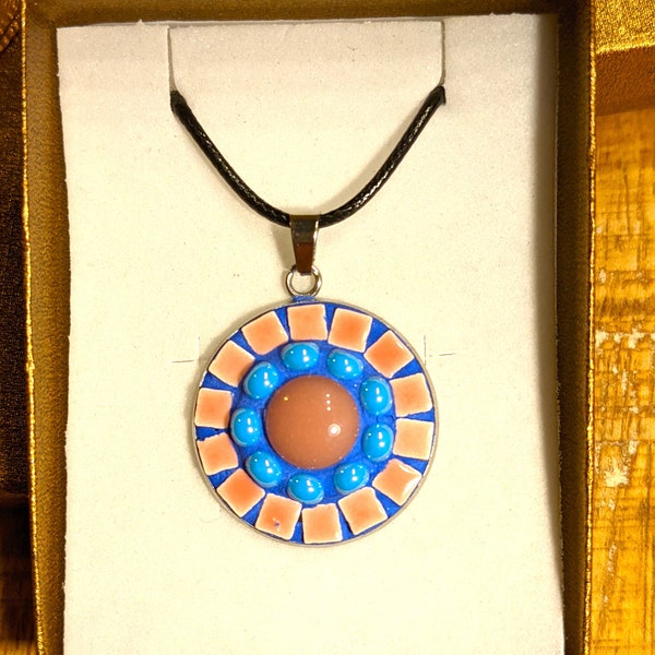 Collier femme, pendentif mosaïque pour femme (micro mosaïque céramique et verre)