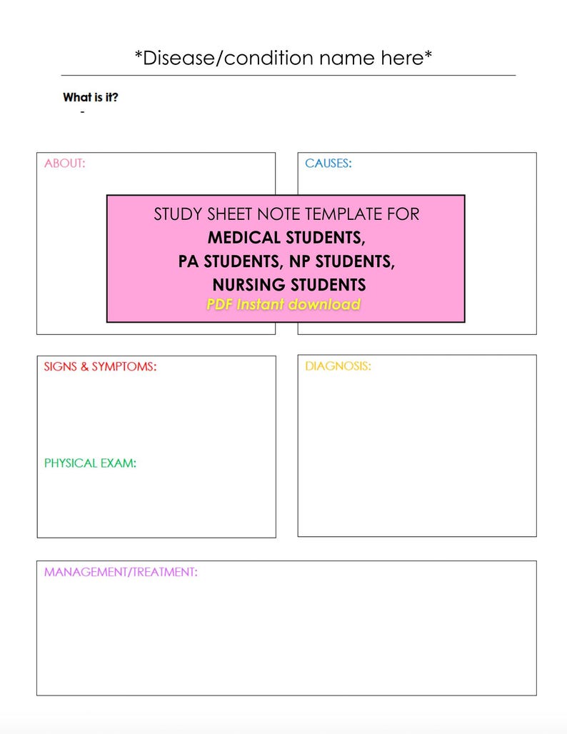 Medical Study Sheet Template | PDF Download | Medical Students ...