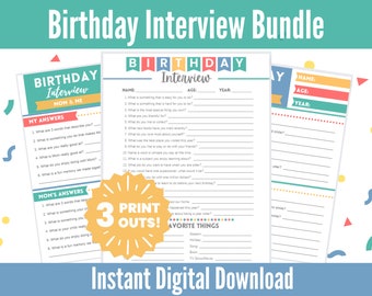 Kids Birthday Interview Printable 3-Pack Bundle, Child Birthday Interview, Birthday Questionnaire for Kids