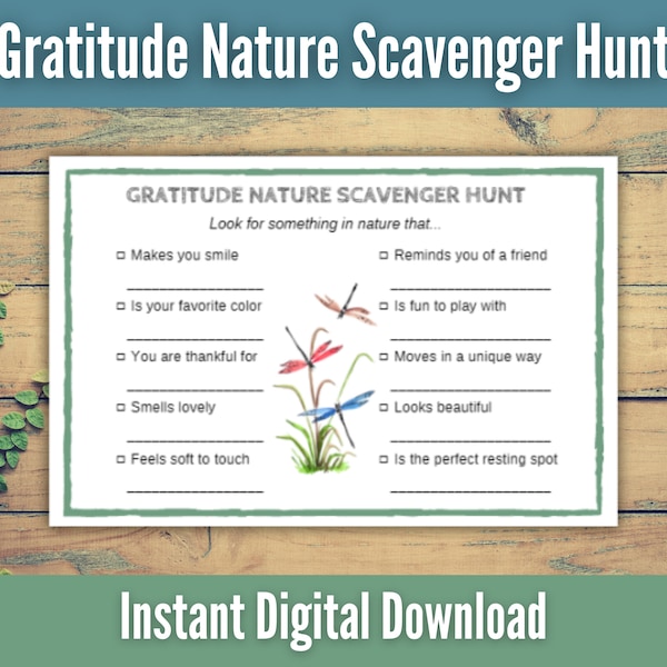 Printable Gratitude Nature Scavenger Hunt 2-Pack | Instant Download Scavenger Hunt for Kids | Daily Gratitude or Thanksgiving Activity