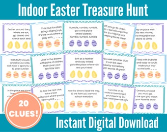 Printable Easter Treasure Hunt For Kids | Indoor Easter Scavenger Hunt Clues Riddles
