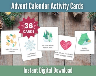 36 Printable Advent Calendar Activity Cards for Kids | Christmas Activity Cards | Advent Calendar Fillers