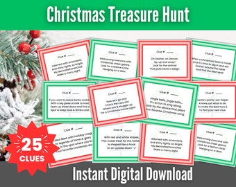 Printable Christmas Treasure Hunt For Kids | 25 Indoor Clues | Christmas Family Activity Ideas