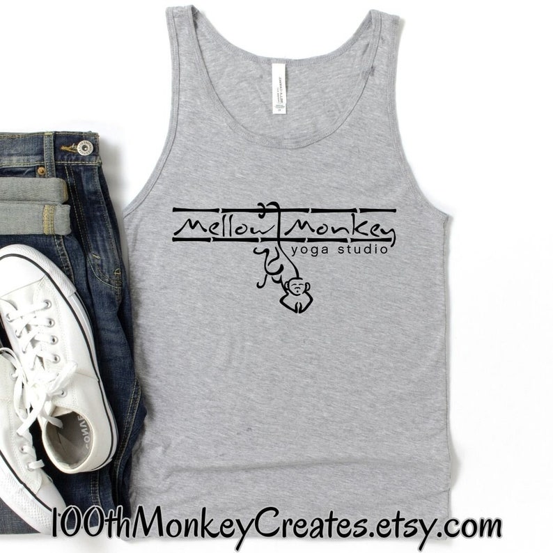 Mellow Monkey Yoga 2, Unisex Jersey Tank, Monkey Logo Tank Top, Mellow Monkey Yoga Tank Top image 1