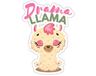 Kiss-Cut Sticker, Drama Llama, 3 sizes available, colorful design, funny inspirational stickers, laptop water bottle decor, Yoga Gift