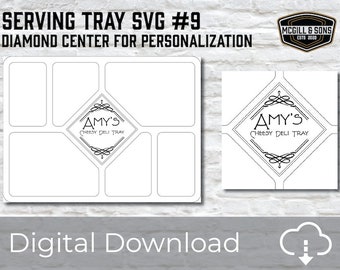 Serving Tray SVG vector with diamond #9 center personalization. Digital download only. Holiday, birthday, special occasion gift vector.