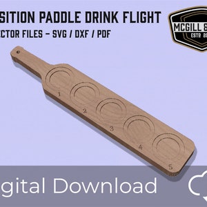 CNC vector file. 5 Position Whiskey, Beer, Wine flight. SVG, DXF, pdf file download - No physical product. Alcohol gift vector svg template.