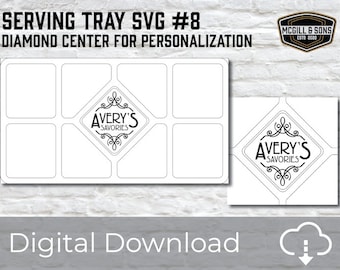 Serving Tray SVG vector with diamond #8 center personalization. Digital download only. Holiday, birthday, special occasion gift vector.