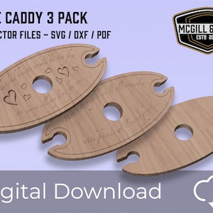 May include: Three wooden wine bottle caddies with engraved sayings. The caddies are oval shaped with two cutouts for holding wine bottles. The sayings are "A hundred hearts would be too few to carry all my love for you", "Here's to nights we'll all remember", and "With friends we'll never forget!"