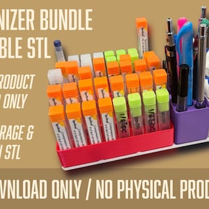 CNC bit storage bundle STL for 3D printer. No physical product. STL download only. 64 bit organizer & miscellaneous storage bins with bases