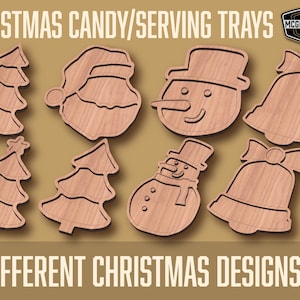 8 Christmas candy / serving trays. 3 Trees, 2 snowmen, 2 bells, & a Santa! Adobe Illustrator and VCarve v12 CRV files. Download only.