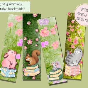 Bookmark, Printable Bookmarks, Animal Bookmarks, Book Lover Gift, Whimsical Bookmarks, Printable Watercolor Bookmark, Cute Bookmark Set of 4