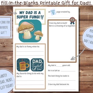 Personalized Fathers Day Printable, Personalized Gift for Dad, Dad Birthday, Funny Fathers Day, All About My Dad, Gift for Dad from Child