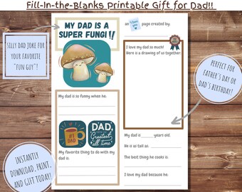 Personalized Fathers Day Printable, Personalized Gift for Dad, Dad Birthday, Funny Fathers Day, All About My Dad, Gift for Dad from Child
