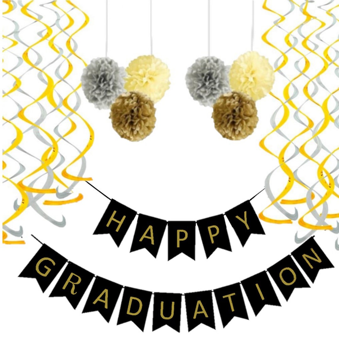 Happy Graduation Banner 1,5x0,9 M - Abschlussbanner 'Well Done' In Schwarz-Gold, Für Innen & Außen