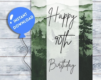 Green Forest 90th Birthday Card Printable (Digital Download)