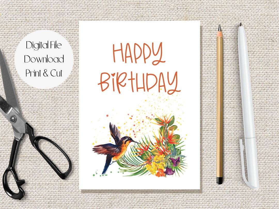 Printable Happy Birthday Hummingbird Card, Birthday Card for Mom ...