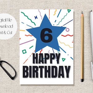 Printable Birthday Card, 6 Years Old Happy Birthday Wish, Happy 6th Birthday, Birthday Card For Kids
