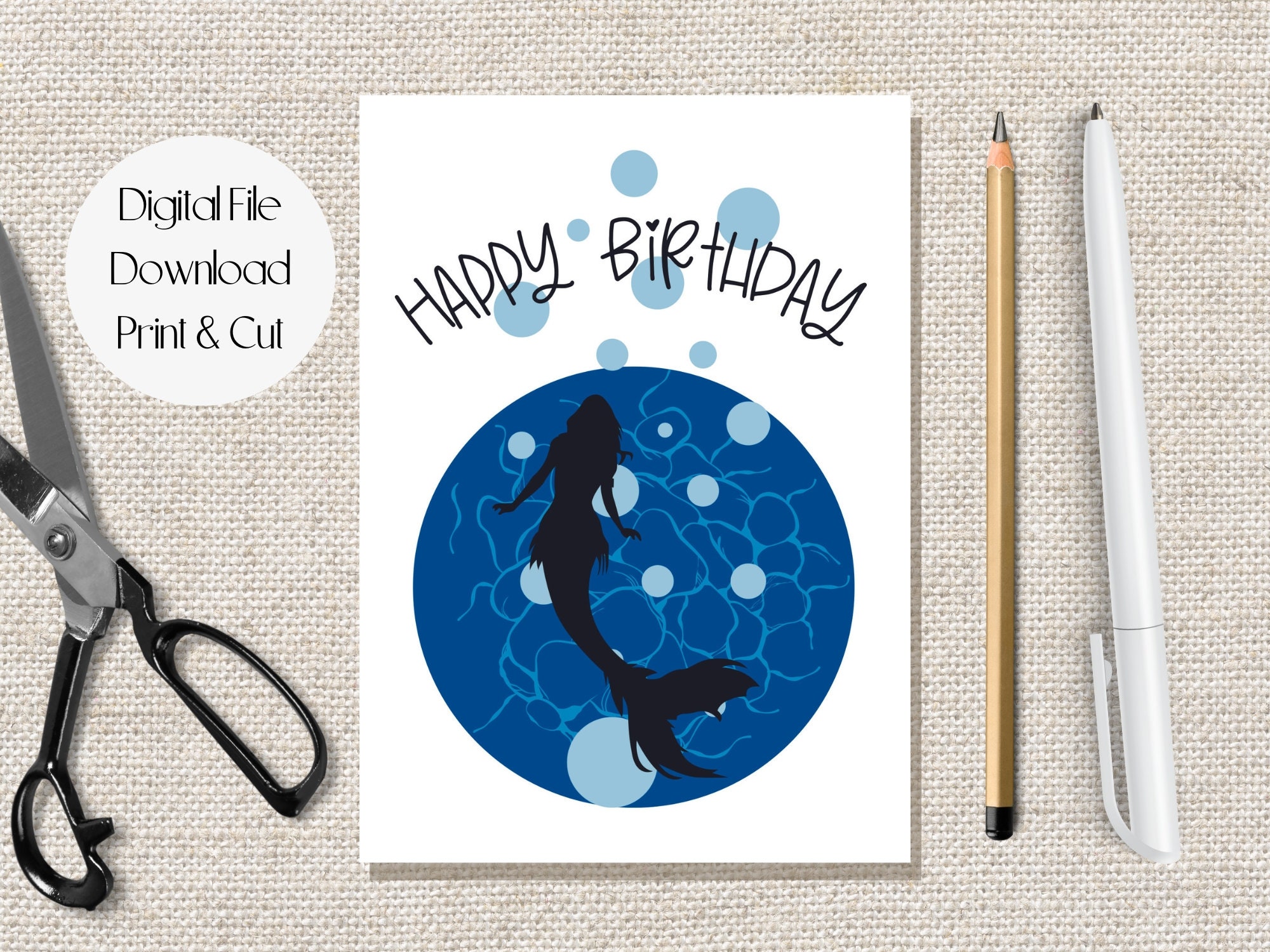 Printable Mermaid Birthday Card, Downloadable Happpy Birthday Card for ...