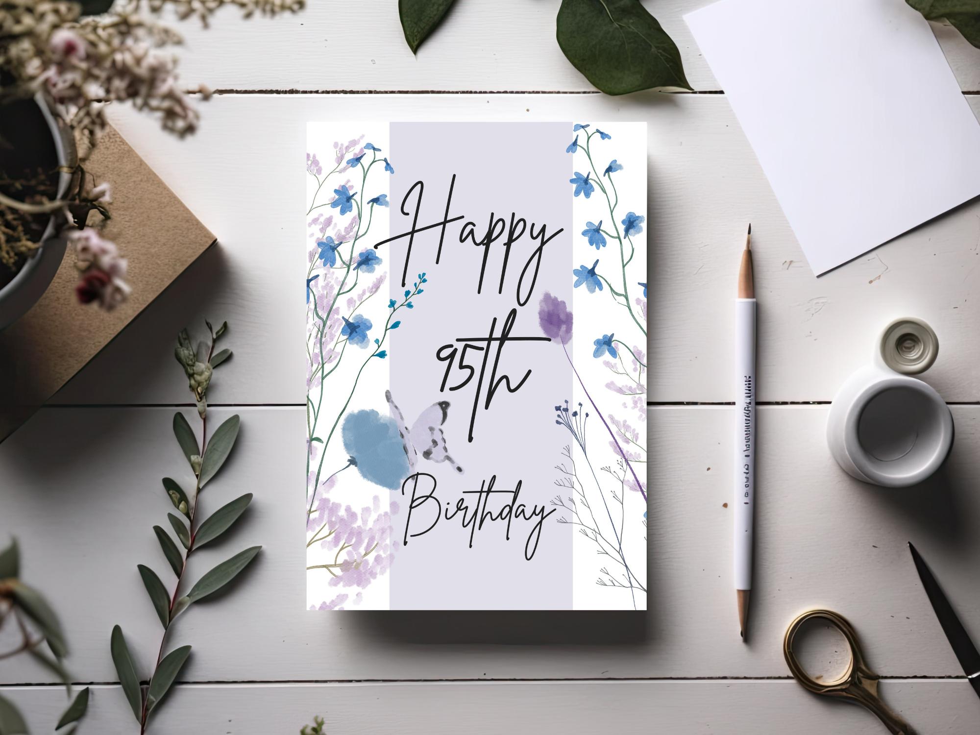 Biglietto di auguri per il 95° compleanno da donna, motivo floreale, per 95° compleanno, per donna di 95 anni, novantacinquesimo donna, nonna, mamma, zia, sorella, mamma amica