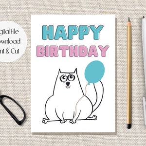 Carte imprimable chat drôle de joyeux anniversaire, carte d'anniversaire pour soeur, carte d'anniversaire de belle-fille