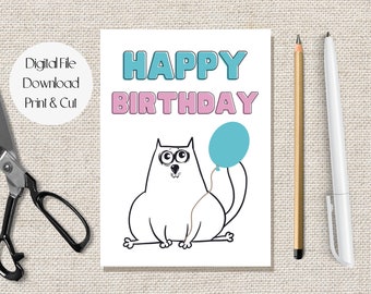 Printable Happy Birthday Funny Cat Card, Birthday Card for Sister, Daughter-in-law Birthday Card