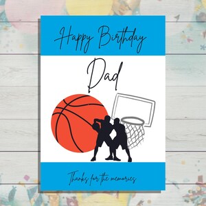 Carte imprimable de joyeux anniversaire papa, merci pour les souvenirs, jouer au cerceau avec papa, carte d'anniversaire de basket-ball