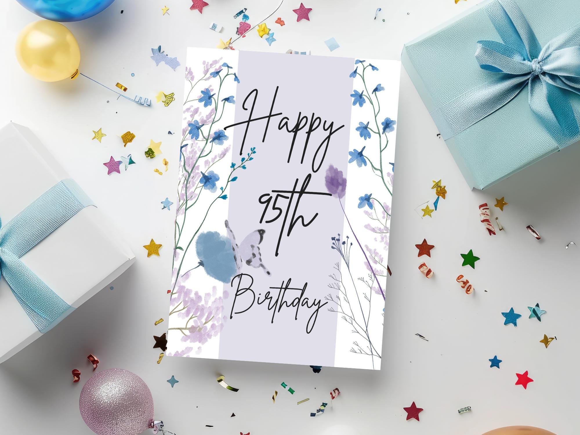 Biglietto Di Auguri Per 95° Compleanno Per Lei – Con Bouquet Floreale – Design Tradizionale Con Busta, Fatto A Mano In Inghilterra - 3
