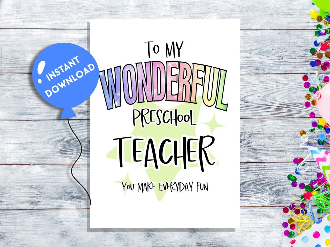 Preschool Teacher Appreciation Card, Daycare Thank You Gift, Student ...