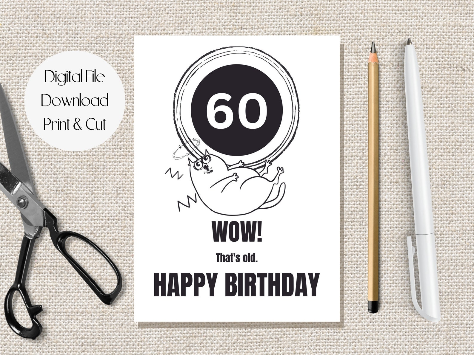 Printable 60th Birthday Card, Funny Happy Sixtieth Birthday Card, Wow ...