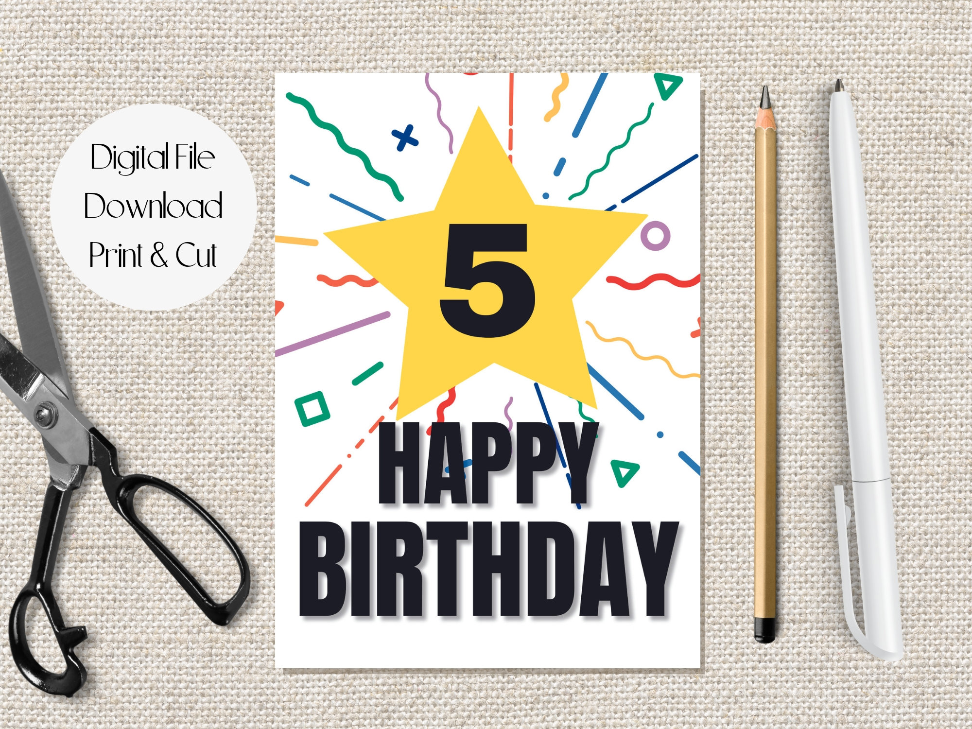 Printable Birthday Card, 5 Years Old Happy Birthday Wish, Happy 5th ...
