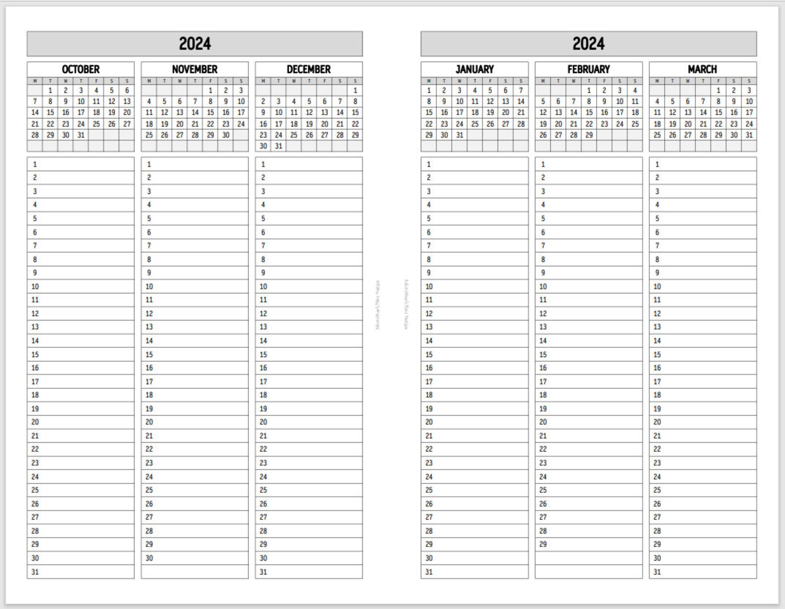Printable 2024 Year on 4 Pages Perpetual Calendar | Half Letter Planner ...