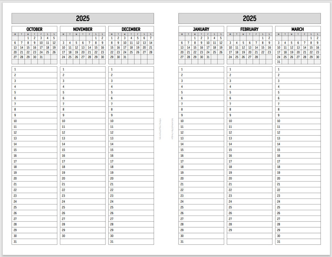 Printable 2025 Year on 4 Pages Perpetual Calendar Half Letter Planner