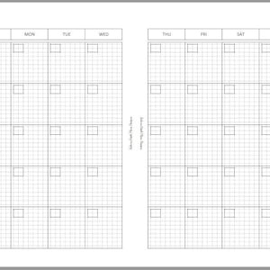 Printable Blank Month on 2 Page (MO2P) with Grid | Half Letter Planner Agenda Inserts | Sunday or Monday Start | Hobonichi Cousin Inspired