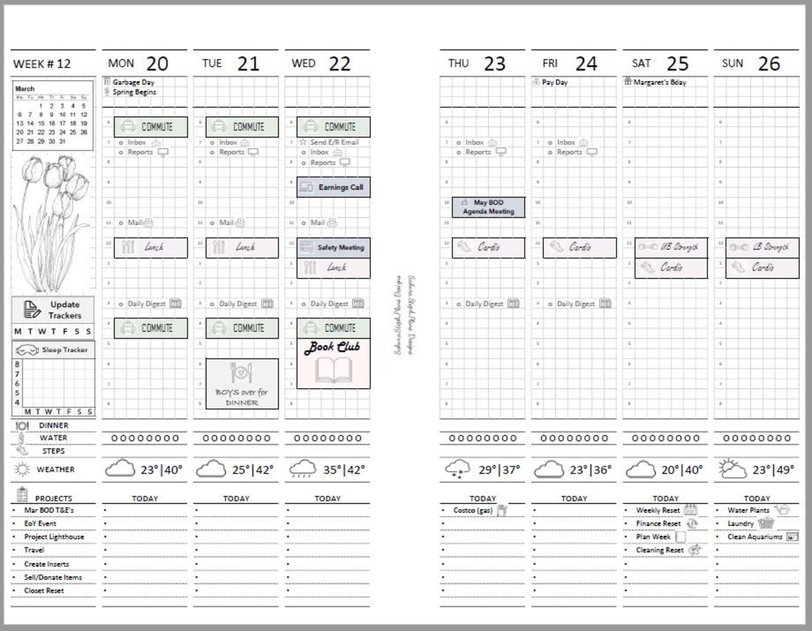 Printable Blank Weekly 2 Pages (WO2P) | Half Letter Planner Agenda ...