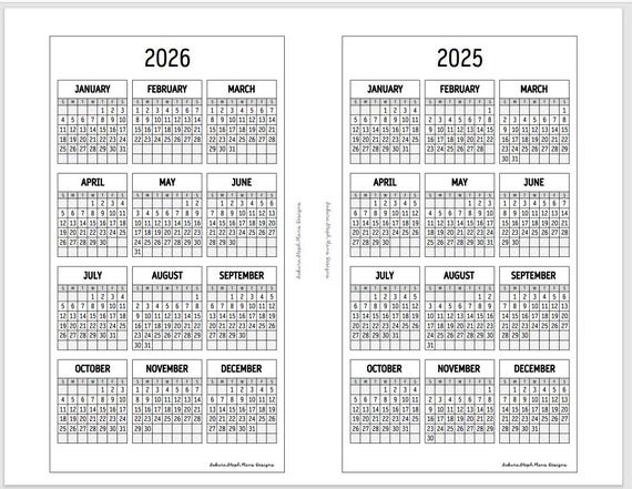 year note 2026 内科・外科　co.A Printable 2025 & 2026 Year on 1 Page Calendar | Standard TN