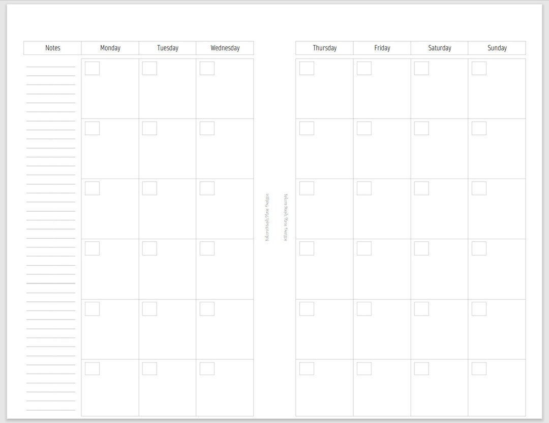 Printable Blank Month on 2 Page (MO2P) With Notes | Half Letter Planner ...