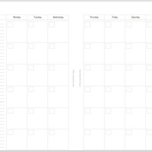 May include: A blank weekly planner with a notes section on the left side and a grid of seven days on the right. The days of the week are labeled Monday through Sunday.