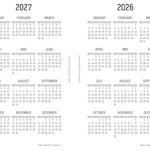 Printable 2026 & 2027 Year on 1 Page Calendar (v2) | Standard TN Travelers Notebook Planner Agenda Inserts | Sunday or Monday Start | YO1P