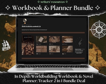 Novel Writing Notion Template & Worldbuilding Workbook BUNDLE Dark Academia; Writing Planner; Author Planner; Notion for Writers
