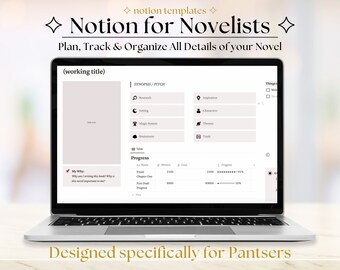Notion Template for Writers; Template for Writing Novels; Writers Planner, Notion Planner, Digital Writing Planner, Novel Writing