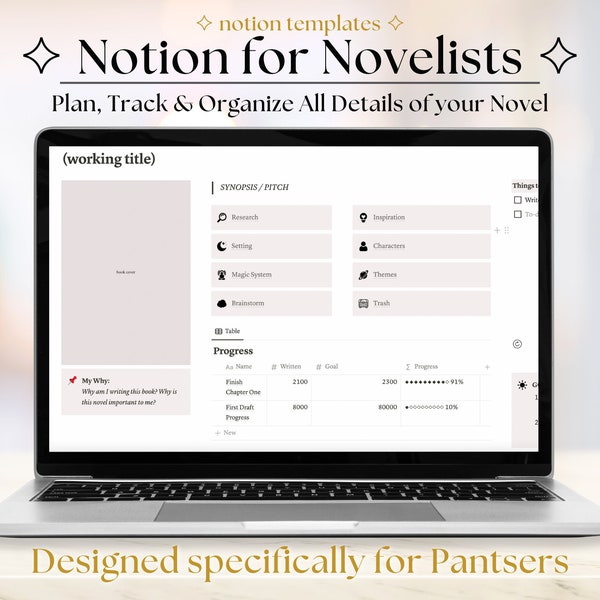 Notion Template for Writers; Template for Writing Novels; Writers Planner, Notion Planner, Digital Writing Planner, Novel Writing