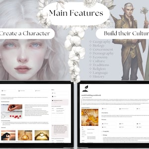 Puede incluir: Una ilustraci&oacute;n digital de una mujer con cabello blanco y un vestido rosa claro. La imagen es una gu&iacute;a para crear personajes y construir su cultura. El texto en la imagen dice "Crea un personaje" y "Construye su cultura".