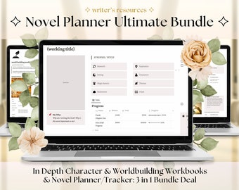 3-1 SCHRIFTSTELLER PAKET; Weltenbauwerk, Charakterbeschreibung, Roman-Planer; Notion Schreibvorlage; Digitaler Schreibplaner; Digitales Arbeitsbuch