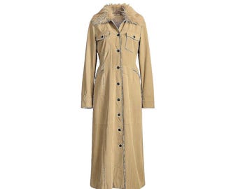 Wilsons Leather Maxima Women's Long Suede Trench Coat with Faux Fur Collar M