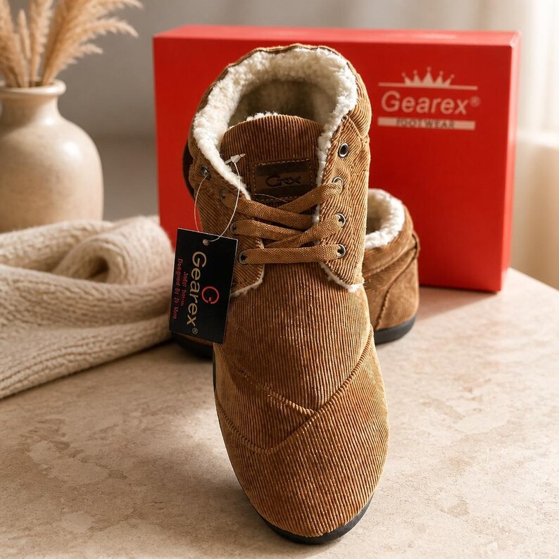 Gearex Bota Mens Corduroy Faux Fur Lined Boots Camel Tan GRX-403CM Size 10 NEW image 4