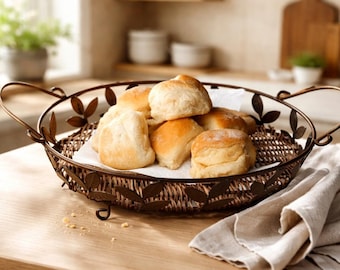 Vintage Style Metal Leaf & Wicker Oval Serving Basket Tray Mid Century Brown