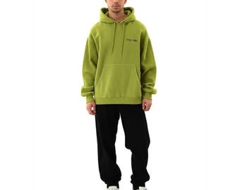 Sudadera con capucha unisex NIKE verde lima acanalada bordada estilo streetwear vintage Talla M