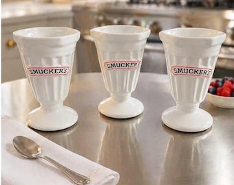 Set di 3 coppette da gelato in ceramica vintage Smucker's #31496, collezione Houston Harvest, anni '90.