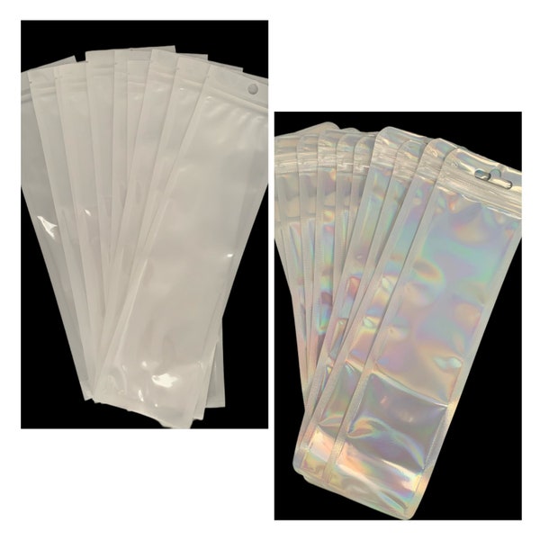 Holographic or White Plastic Bags with Resealable Zip Closure for Beadable Pens, Stylus, Wine Stopper and More! Clear Front Window for Show